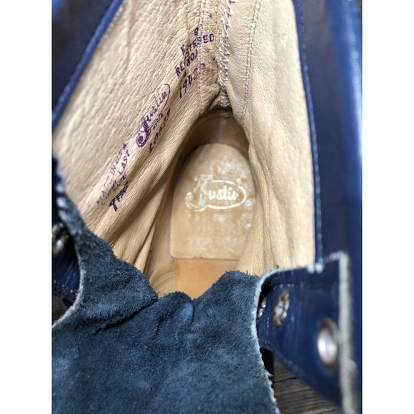 VINTAGE Justin Boot L0527 Western Kiltie Roper Blue Leather Boots Women US 7.5 N - Picture 9 of 10